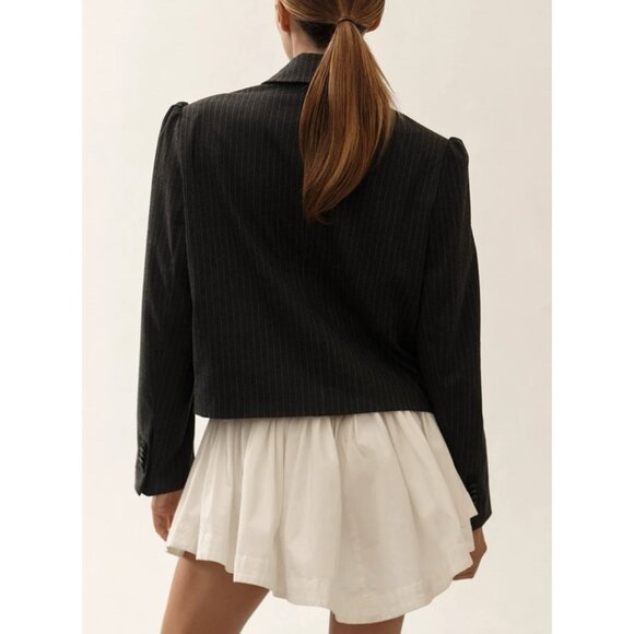 Anthropologie Maeve 80s Boxy Blazer Jacket Grey Womens Medium Striped Oversized - Picture 10 of 13